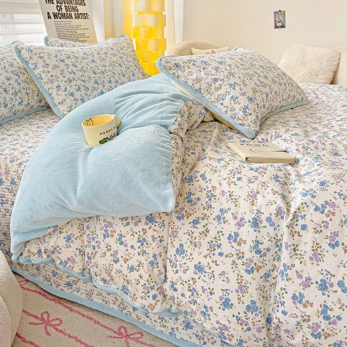 91家纺网 家纺一手货源 找家纺 2024新款水洗全棉牛奶绒床盖四件套 晚风