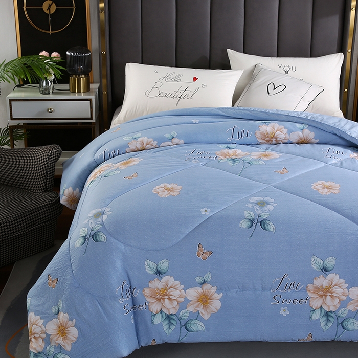 91家纺网 家纺一手货源 找家纺 梦莎被业 2025新款水洗棉印花舒适春秋被四季被夏被冬被被子被芯 国色天香蓝