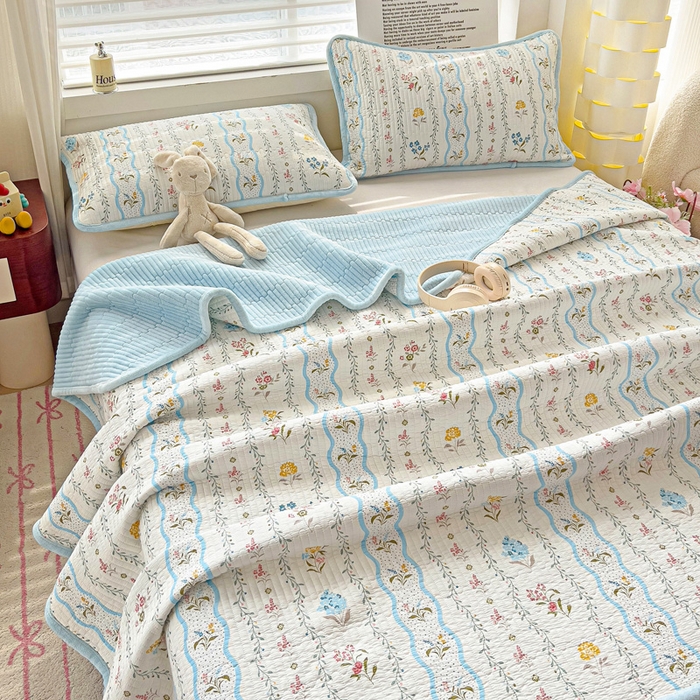 91家纺网 家纺一手货源 找家纺 2024新款水洗全棉牛奶绒床盖三件套 云河梦