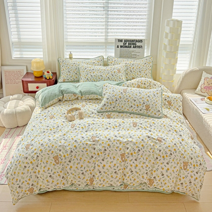 91家纺网 家纺一手货源 找家纺 （总）2024新款水洗全棉牛奶绒床盖四件套