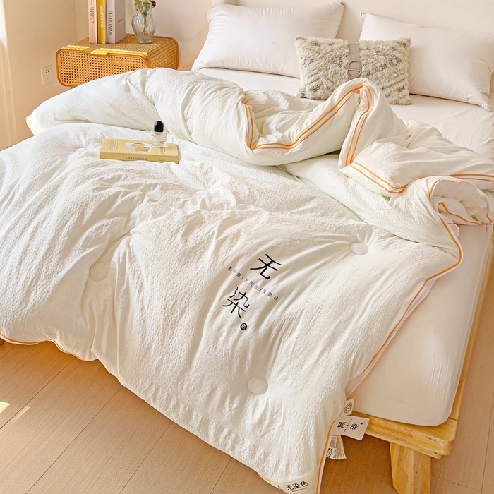 91家纺网 家纺一手货源 找家纺 梦莎被业 2025新款A类无染针织水洗棉大豆子母被 珍珠白