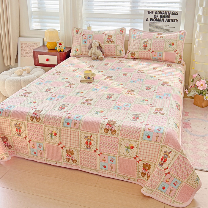 91家纺网 家纺一手货源 找家纺 2024新款水洗全棉牛奶绒床盖三件套 甜甜屋