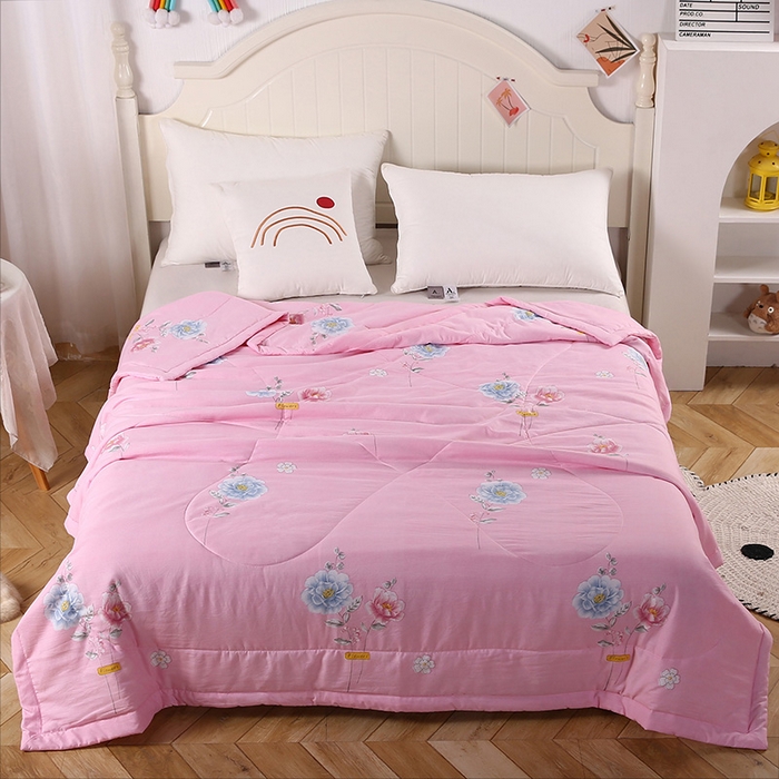 91家纺网 家纺一手货源 找家纺 梦莎被业 2025新款水洗棉印花亲肤可水洗夏凉被空调被四季被夏被被子被芯 国色天香粉