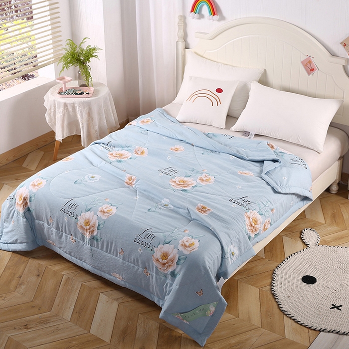 91家纺网 家纺一手货源 找家纺 梦莎被业 2025新款水洗棉印花亲肤可水洗夏凉被空调被四季被夏被被子被芯 国色天香蓝