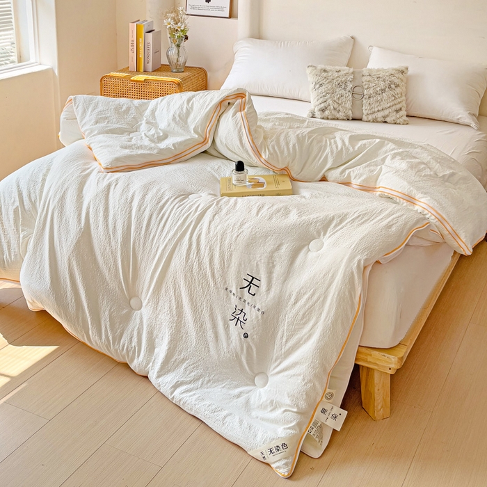 91家纺网 家纺一手货源 找家纺 梦莎被业 2025新款A类无染针织水洗棉大豆子母被 珍珠白