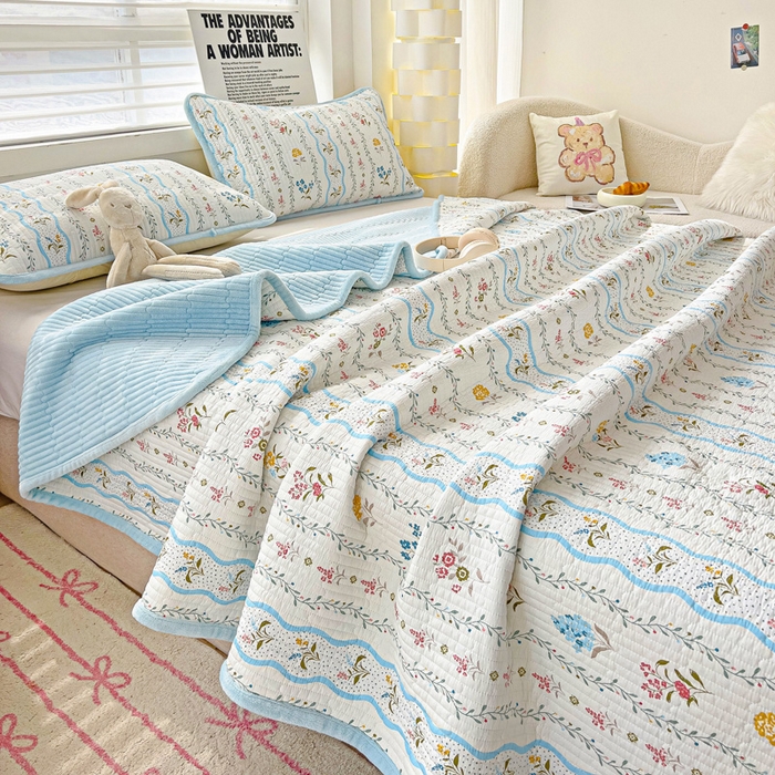 91家纺网 家纺一手货源 找家纺 2024新款水洗全棉牛奶绒床盖三件套 云河梦