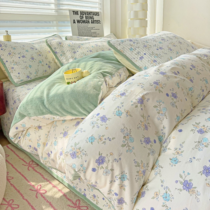 91家纺网 家纺一手货源 找家纺 2024新款水洗全棉牛奶绒床盖四件套 繁花似锦