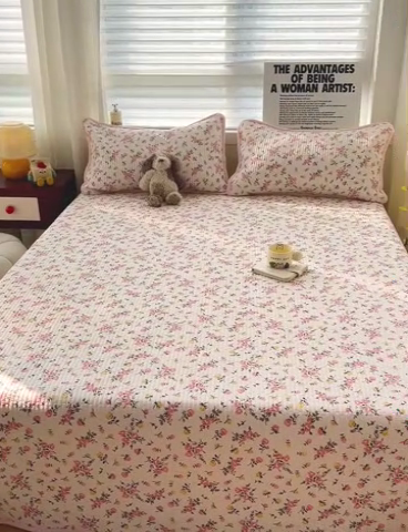 91家纺网 家纺一手货源 找家纺 2024新款水洗全棉牛奶绒床盖三件套 好事花生