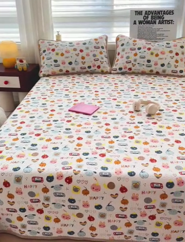 91家纺网 家纺一手货源 找家纺 2024新款水洗全棉牛奶绒床盖三件套 小萌宠