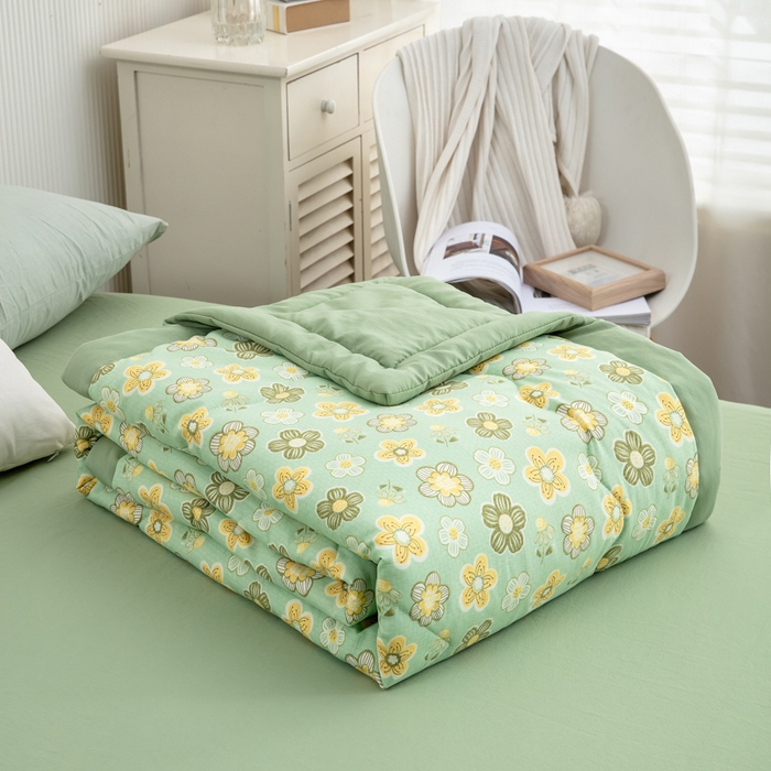 91家纺网 家纺一手货源 找家纺 梦莎被业 2025新款A类水洗棉麻夏凉被夏被四件套棉麻双层纱大豆夏被空调被直播热款-主图一 清凉一夏