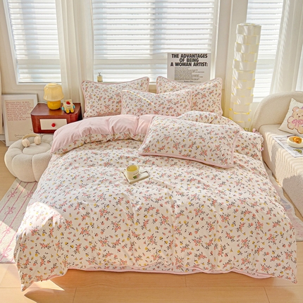 2024新款水洗全棉牛奶绒床盖四件套 好事花生