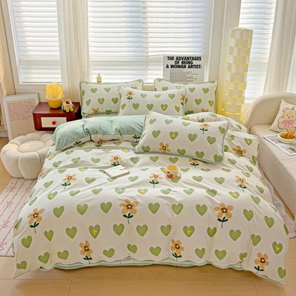 91家纺网 家纺一手货源 找家纺 （总）2024新款水洗全棉牛奶绒床盖四件套