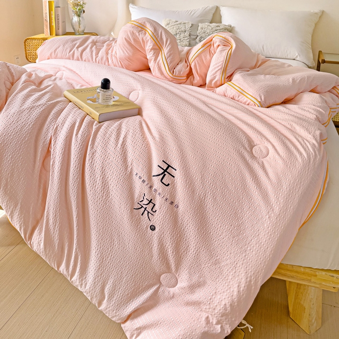 91家纺网 家纺一手货源 找家纺 梦莎被业 2025新款A类无染针织水洗棉大豆子母被 优雅玉