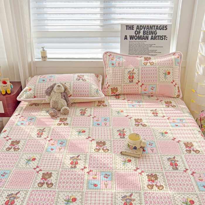 91家纺网 家纺一手货源 找家纺 2024新款水洗全棉牛奶绒床盖三件套 甜甜屋