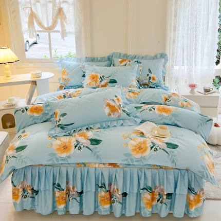 91家纺网 家纺一手货源 找家纺 （总）雨田家纺 2024新款印花夹棉床裙四件套