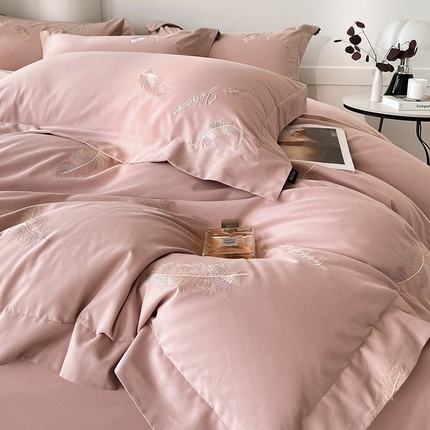 91家纺网 家纺一手货源 找家纺 （总） 【A类母婴级】加厚保暖全棉磨毛四件套纯棉刺绣床单被套轻奢风床笠款纯色简约床上用品 洛依