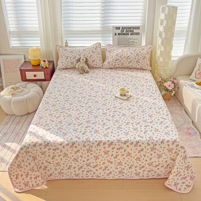 91家纺网 家纺一手货源 找家纺 2024新款水洗全棉牛奶绒床盖三件套 好事花生