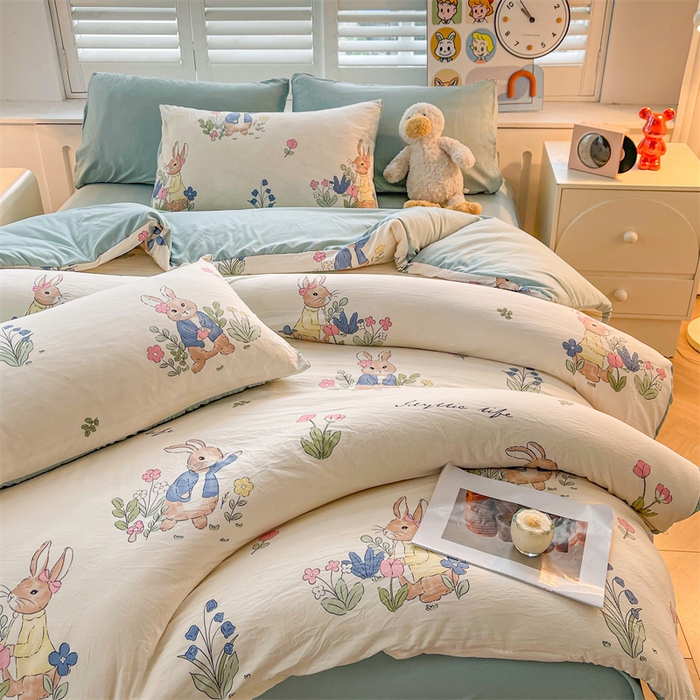 91家纺网 家纺一手货源 找家纺 晓时候 2025新款印花水洗棉新疆棉花被可拆洗被子被芯冬被春秋被 花园兔