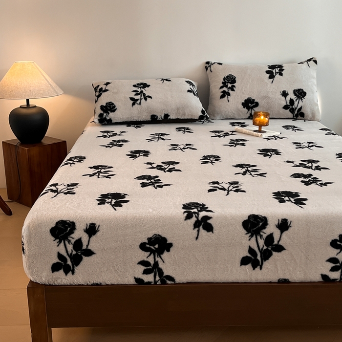 91家纺网 家纺一手货源 找家纺 子曰 2025新款加厚美拉德兔绒床笠床褥子床护垫 美拉德-玫瑰(白)