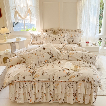 91家纺网 家纺一手货源 找家纺 （总）雨田家纺 2024新款印花夹棉床裙四件套