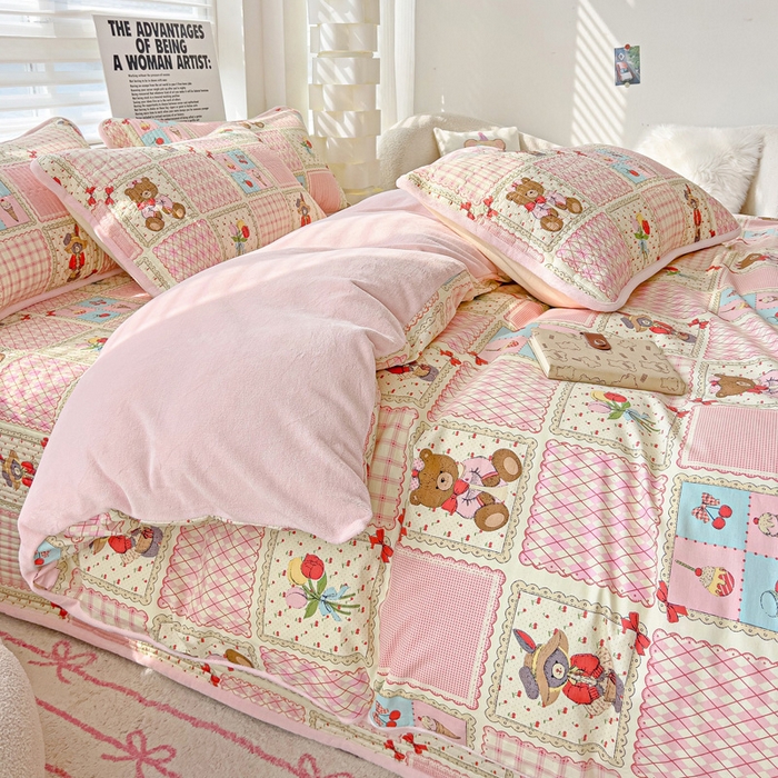 91家纺网 家纺一手货源 找家纺 2024新款水洗全棉牛奶绒床盖四件套 甜甜屋