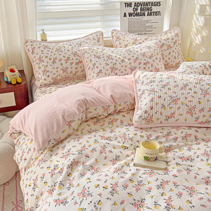 91家纺网 家纺一手货源 找家纺 2024新款水洗全棉牛奶绒床盖四件套 好事花生