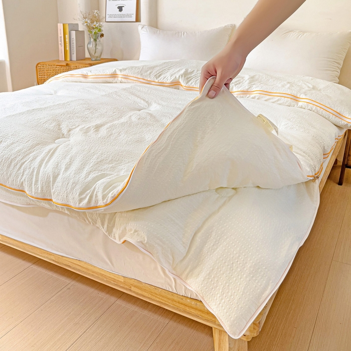 91家纺网 家纺一手货源 找家纺 梦莎被业 2025新款A类无染针织水洗棉大豆子母被 珍珠白