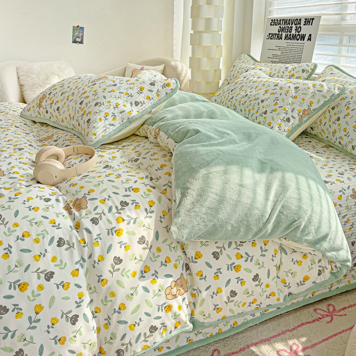 91家纺网 家纺一手货源 找家纺 （总）2024新款水洗全棉牛奶绒床盖四件套