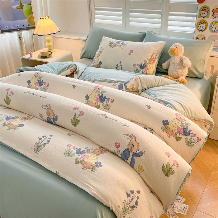 91家纺网 家纺一手货源 找家纺 晓时候 2025新款印花水洗棉新疆棉花被可拆洗被子被芯冬被春秋被 花园兔