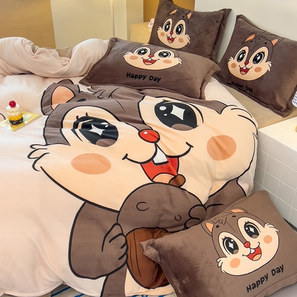 91家纺网 家纺一手货源 找家纺 （总）2024新款A类卡通可爱大版印花牛奶绒加厚保暖小清新四件套