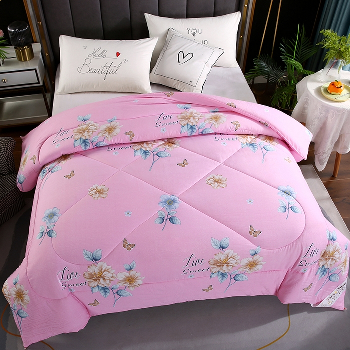 91家纺网 家纺一手货源 找家纺 梦莎被业 2025新款水洗棉印花舒适春秋被四季被夏被冬被被子被芯 国色天香粉