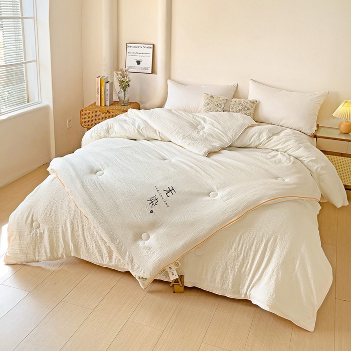 91家纺网 家纺一手货源 找家纺 梦莎被业 2025新款A类无染针织水洗棉大豆子母被 珍珠白