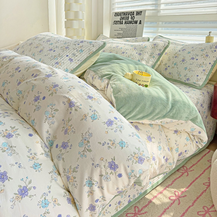 91家纺网 家纺一手货源 找家纺 2024新款水洗全棉牛奶绒床盖四件套 繁花似锦