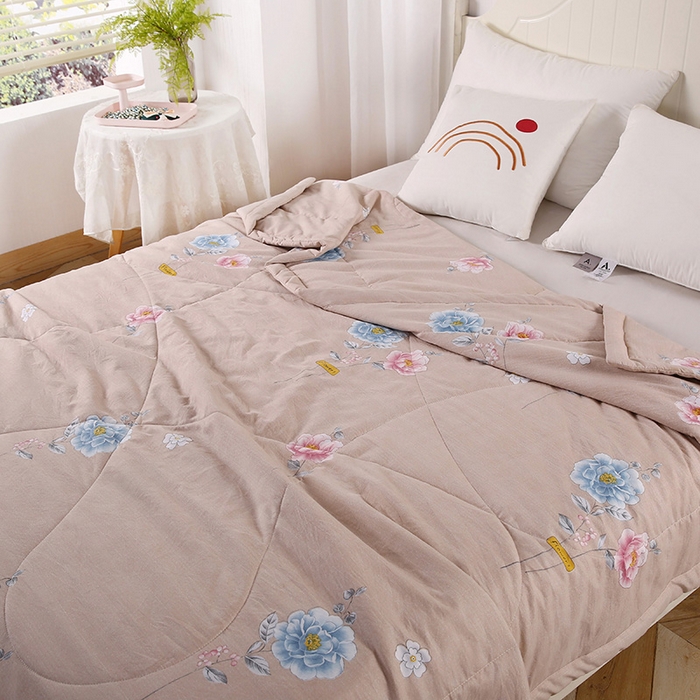 91家纺网 家纺一手货源 找家纺 梦莎被业 2025新款水洗棉印花亲肤可水洗夏凉被空调被四季被夏被被子被芯 国色天香驼