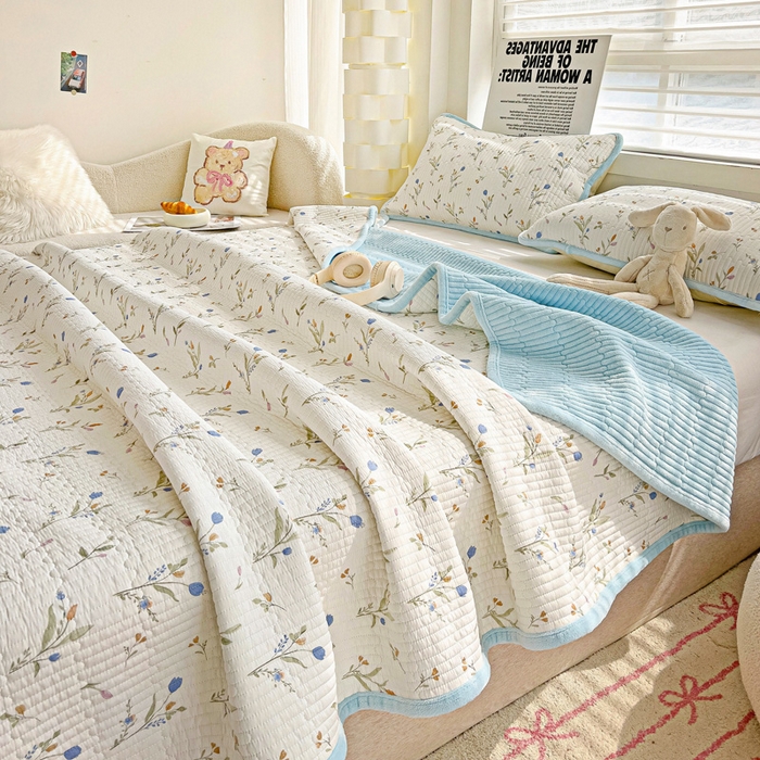 91家纺网 家纺一手货源 找家纺 2024新款水洗全棉牛奶绒床盖三件套 一米阳光