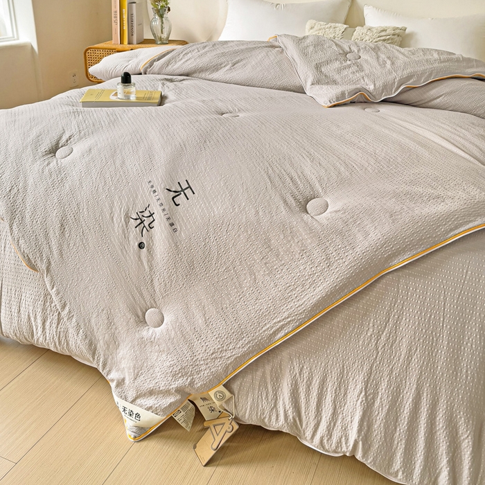 91家纺网 家纺一手货源 找家纺 梦莎被业 2025新款A类无染针织水洗棉大豆子母被 经典灰