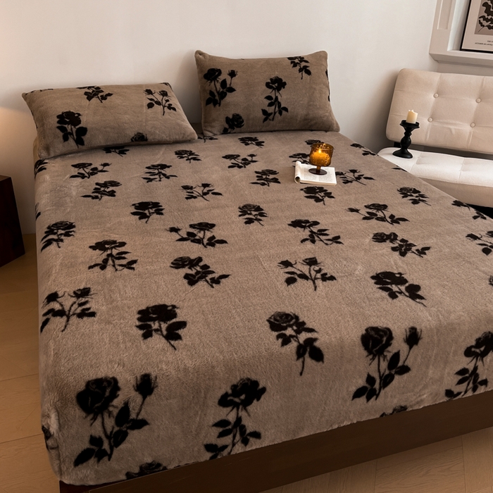 91家纺网 家纺一手货源 找家纺 子曰 2025新款加厚美拉德兔绒床笠床褥子床护垫 美拉德-玫瑰(咖)