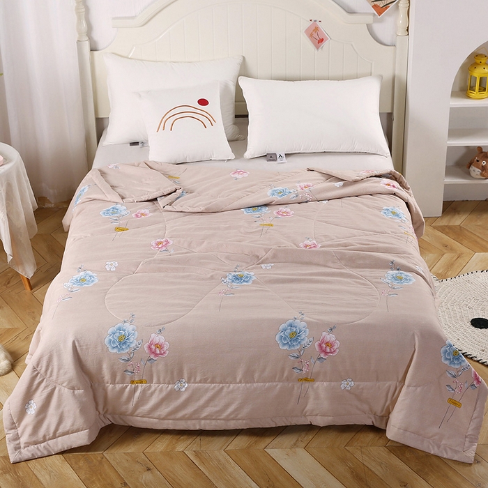 91家纺网 家纺一手货源 找家纺 梦莎被业 2025新款水洗棉印花亲肤可水洗夏凉被空调被四季被夏被被子被芯 国色天香驼