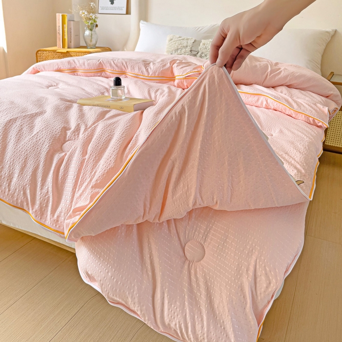 91家纺网 家纺一手货源 找家纺 梦莎被业 2025新款A类无染针织水洗棉大豆子母被 优雅玉