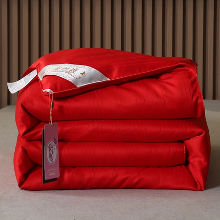 91家纺网 家纺一手货源 找家纺 尚品家纺 2024新款全棉提花蚕丝子母被冬被春秋被被子 胭脂红