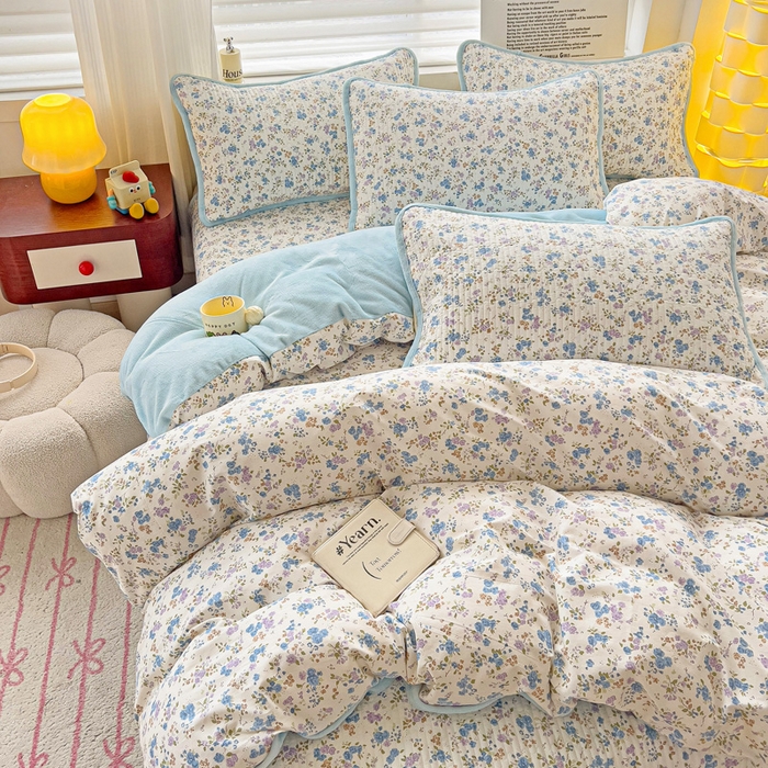 91家纺网 家纺一手货源 找家纺 2024新款水洗全棉牛奶绒床盖四件套 晚风