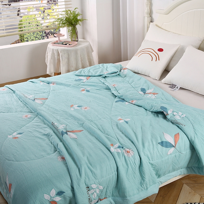 91家纺网 家纺一手货源 找家纺 梦莎被业 2025新款水洗棉印花亲肤可水洗夏凉被空调被四季被夏被被子被芯 一抹清香绿