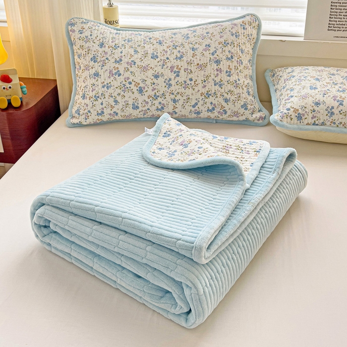 91家纺网 家纺一手货源 找家纺 2024新款水洗全棉牛奶绒床盖四件套 晚风