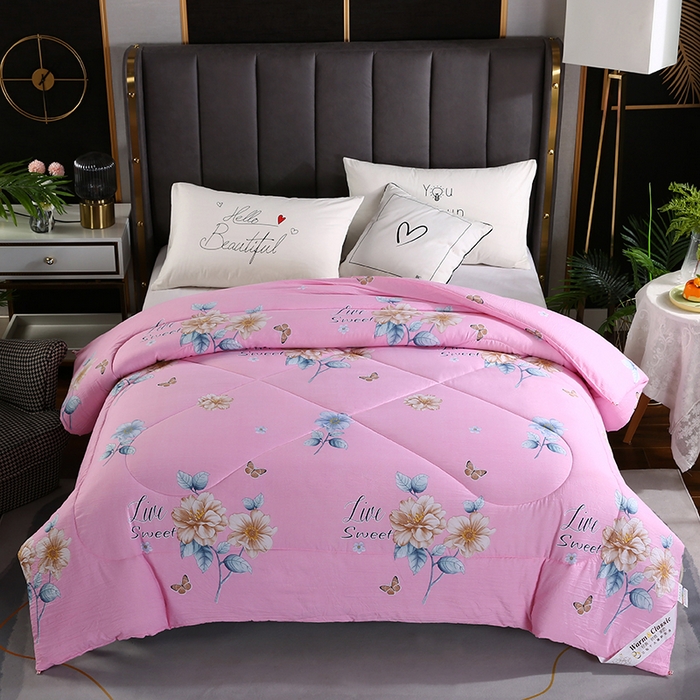 91家纺网 家纺一手货源 找家纺 梦莎被业 2025新款水洗棉印花舒适春秋被四季被夏被冬被被子被芯 国色天香粉