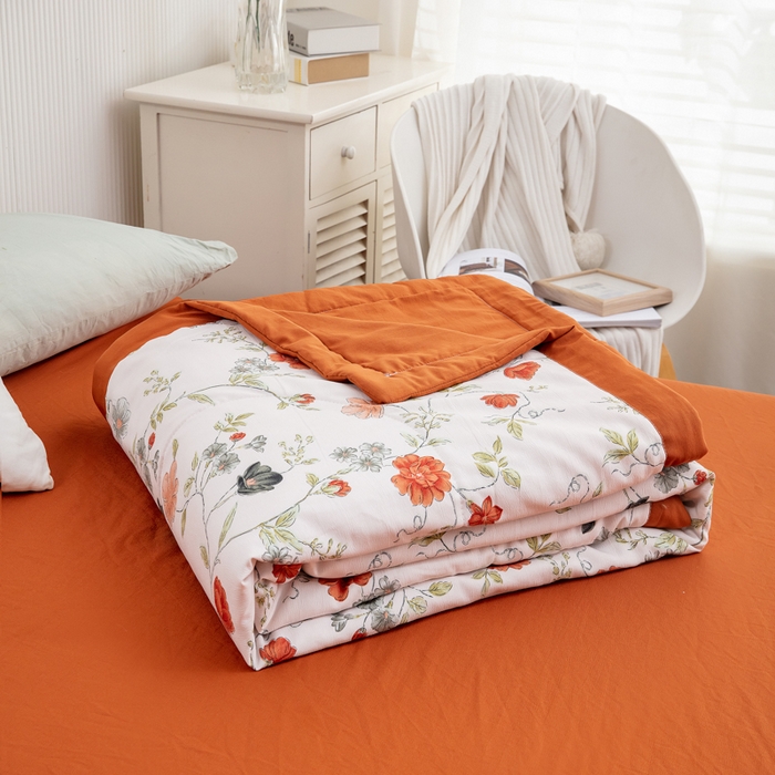 91家纺网 家纺一手货源 找家纺 （总）梦莎被业 2025新款A类水洗棉麻夏凉被夏被四件套棉麻双层纱大豆夏被空调被直播热款-主图一