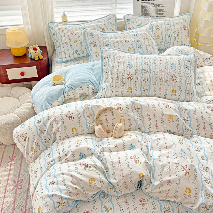 91家纺网 家纺一手货源 找家纺 2024新款水洗全棉牛奶绒床盖四件套 云河梦