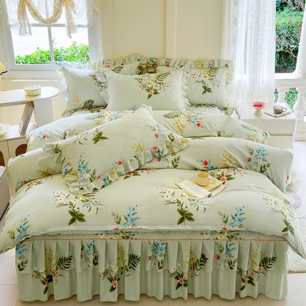 91家纺网 家纺一手货源 找家纺 （总）雨田家纺 2024新款印花夹棉床裙四件套