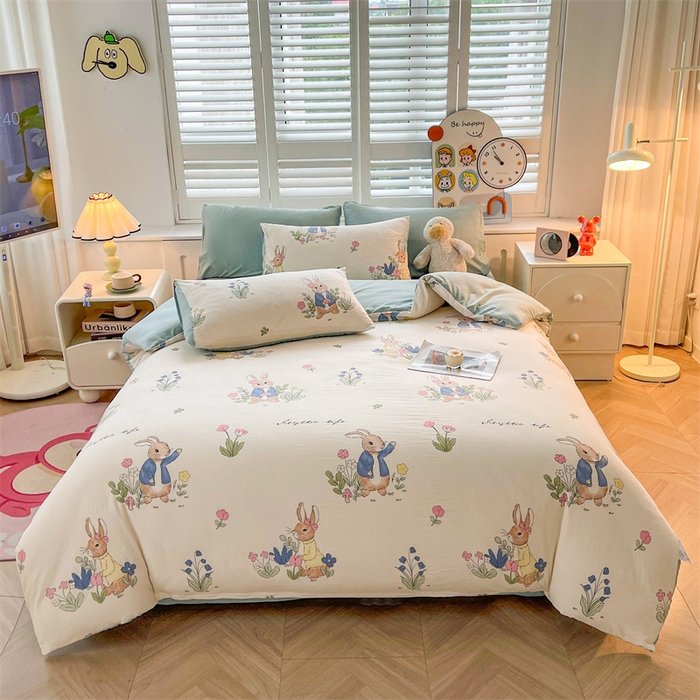 91家纺网 家纺一手货源 找家纺 晓时候 2025新款印花水洗棉新疆棉花被可拆洗被子被芯冬被春秋被 花园兔