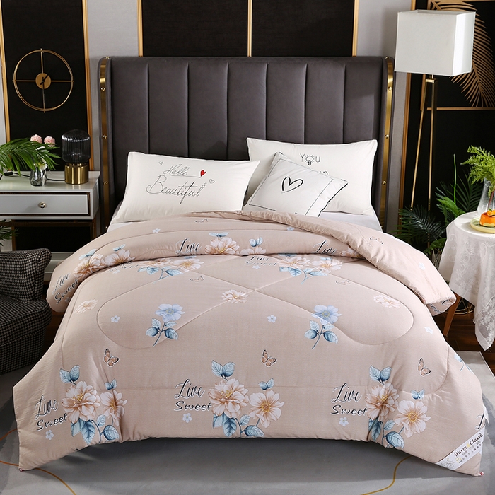 91家纺网 家纺一手货源 找家纺 梦莎被业 2025新款水洗棉印花舒适春秋被四季被夏被冬被被子被芯 国色天香驼