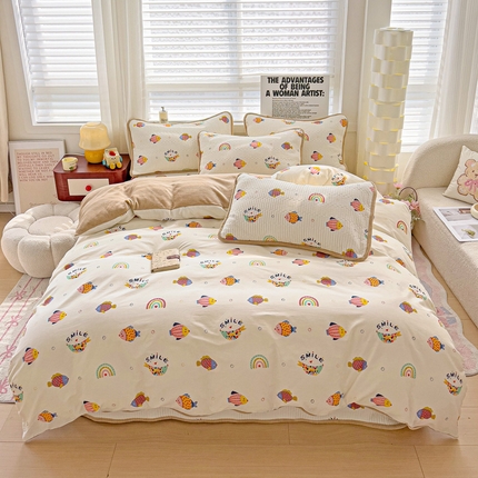 91家纺网 家纺一手货源 找家纺 （总）2024新款水洗全棉牛奶绒床盖四件套